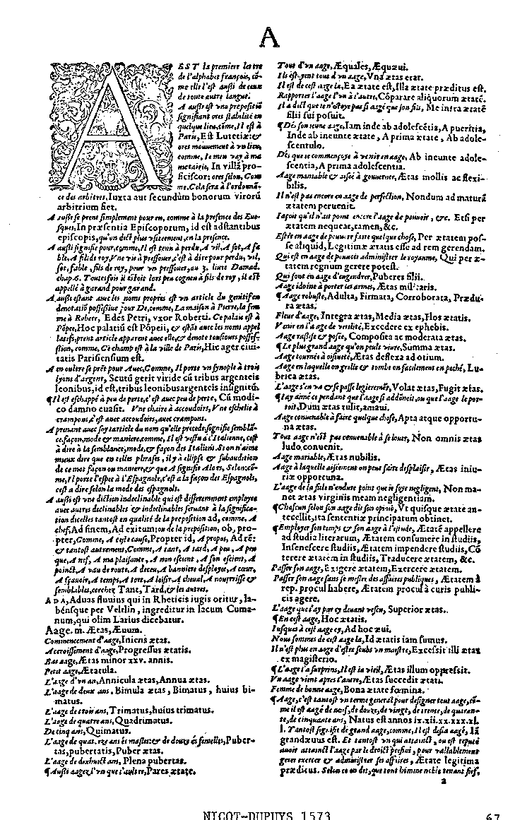 voir Wooldridge, <i>Les Débuts de la lexicographie française</i>, 1977: 67